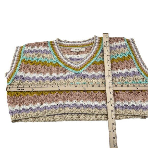 Crochet Striped Knit Sweater Vest Multicolor V-Neck Lightweight Womens L Bluevel - Picture 3 of 5